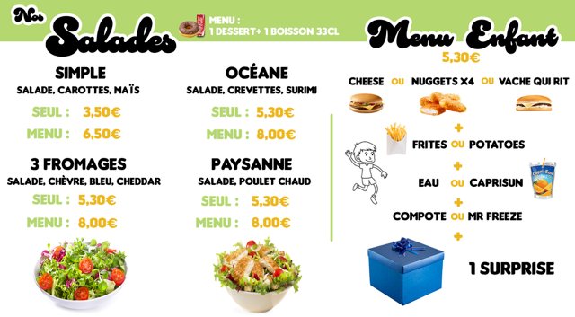 Carte Salades et Menu Enfant